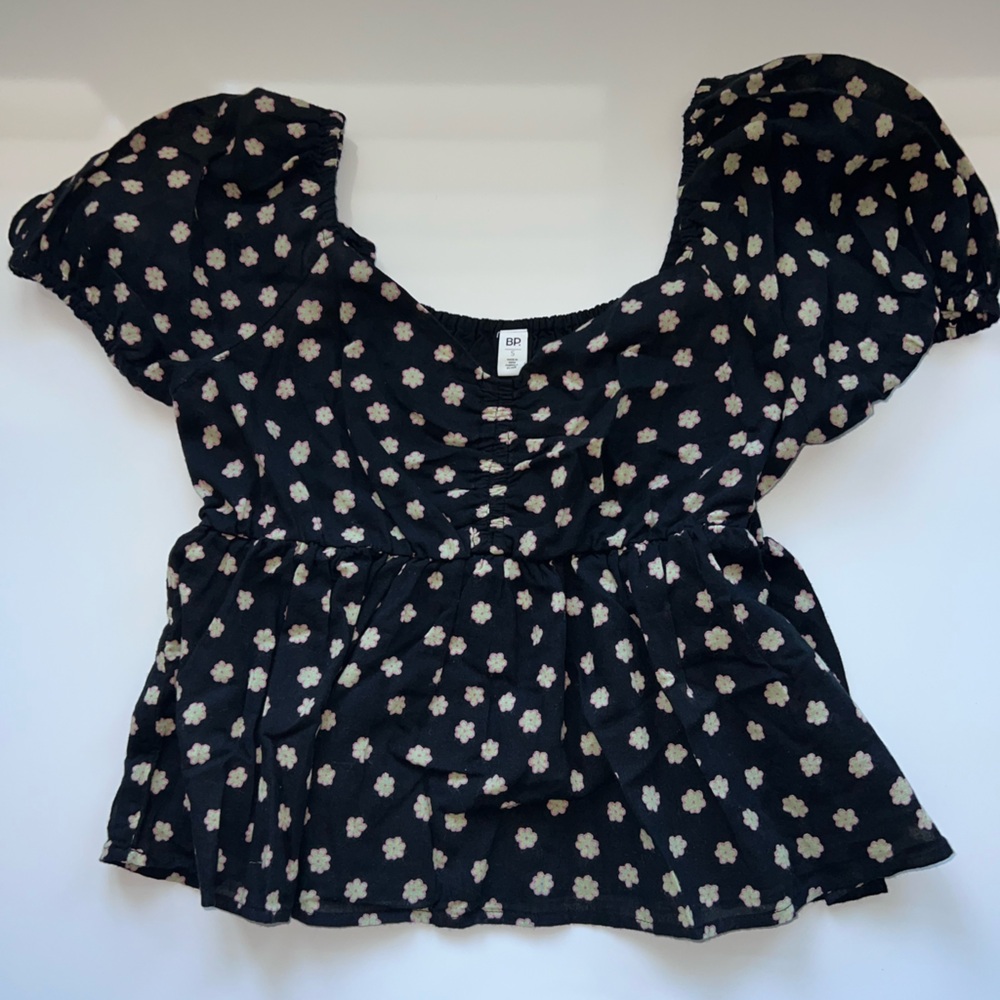 BP Women’s (S) Black Top with Pink and yellow Floral Design